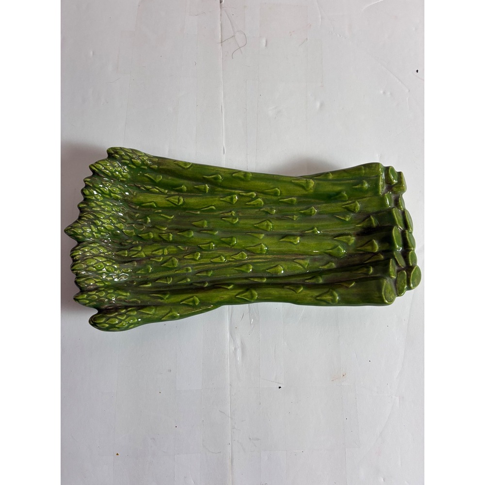 Vintage Atlantic Mold Ceramic Asparagus Serving Tray Green Majolica Style 10.5"